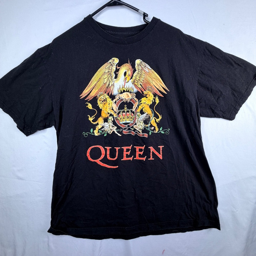 Queen Band T-Shirt XL Black Crest Logo Graphic Tee Short Sleeve Cotton